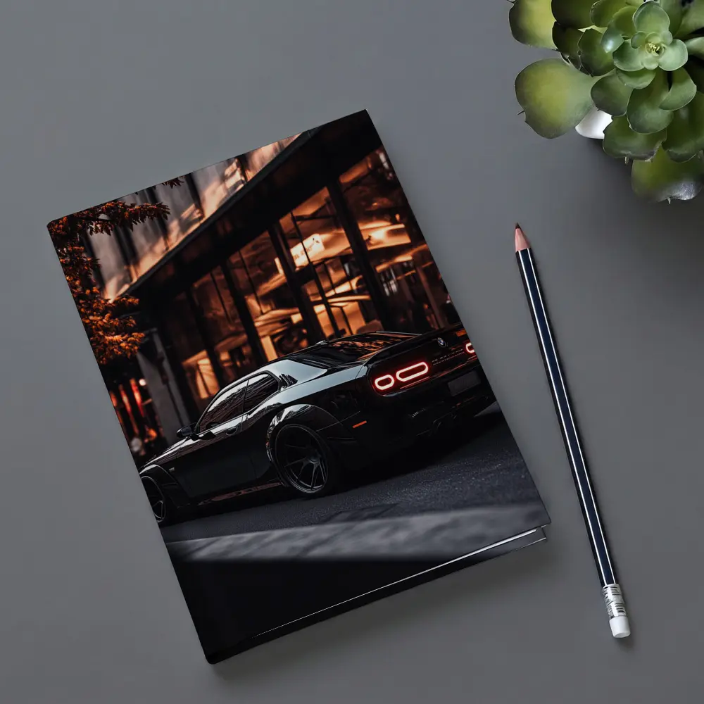 Dodge Challenger Black City Night Streets – Notebooks