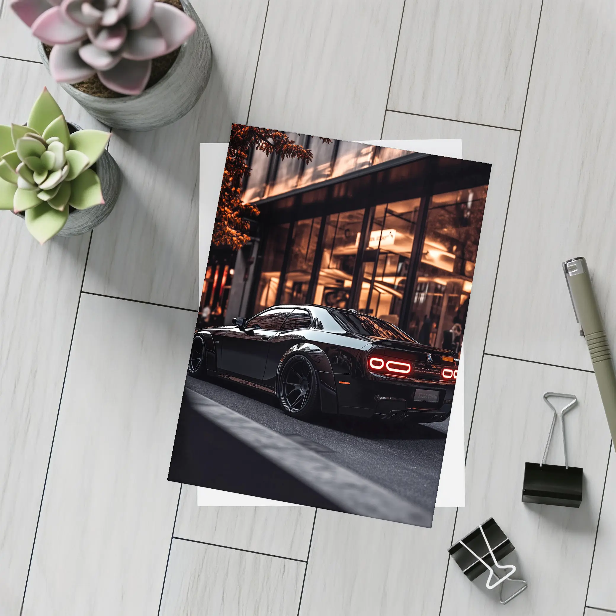 Dodge Challenger Black City Night Streets – Postcards
