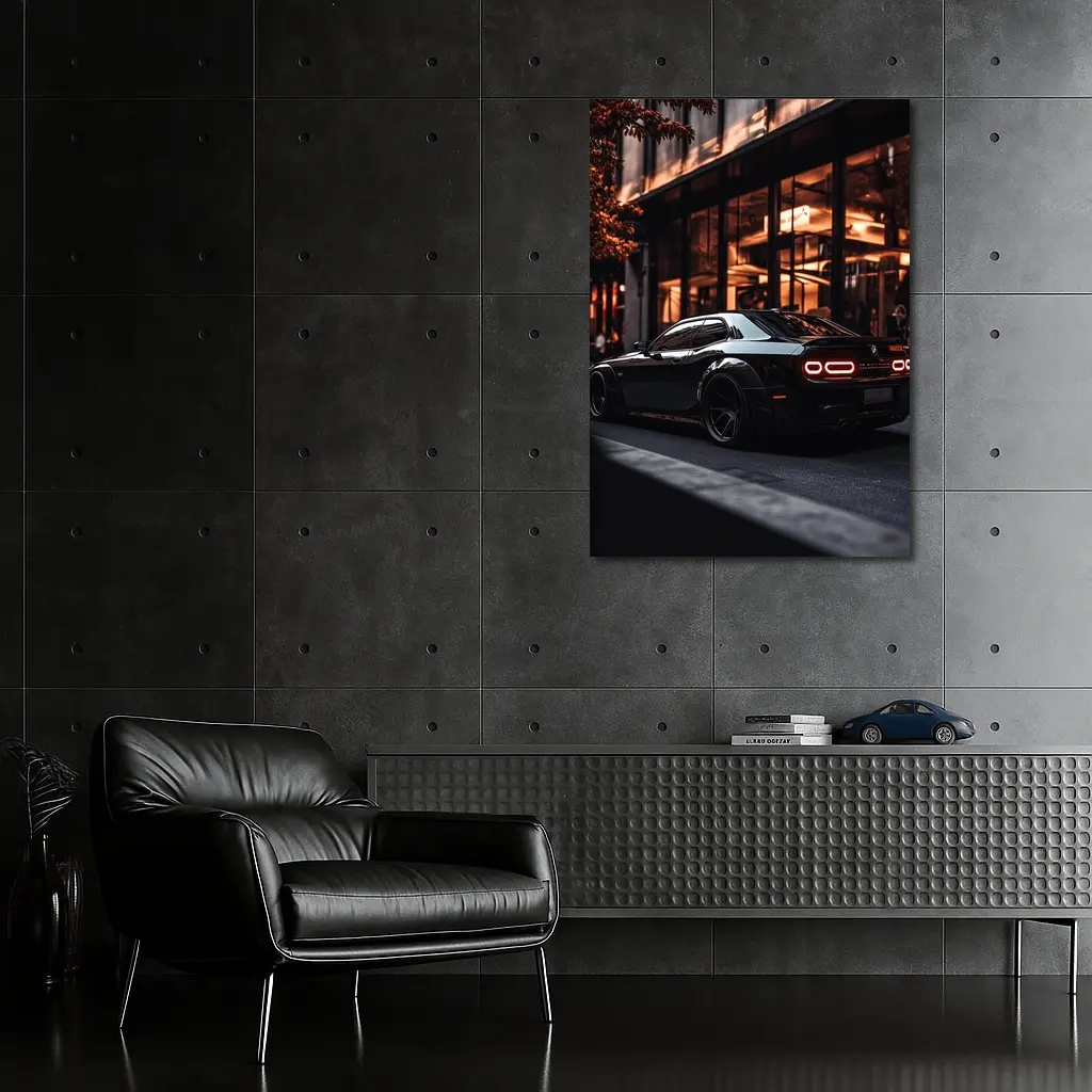Dodge Challenger Black City Night Streets – Wall Art