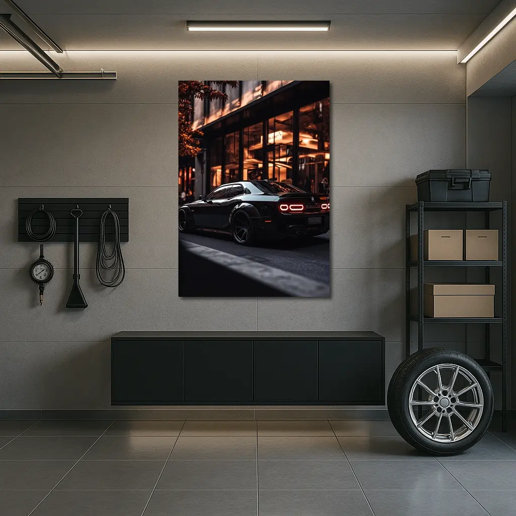 Dodge Challenger Black City Night Streets – Wall Art