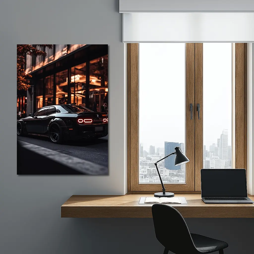 Dodge Challenger Black City Night Streets – Wall Art