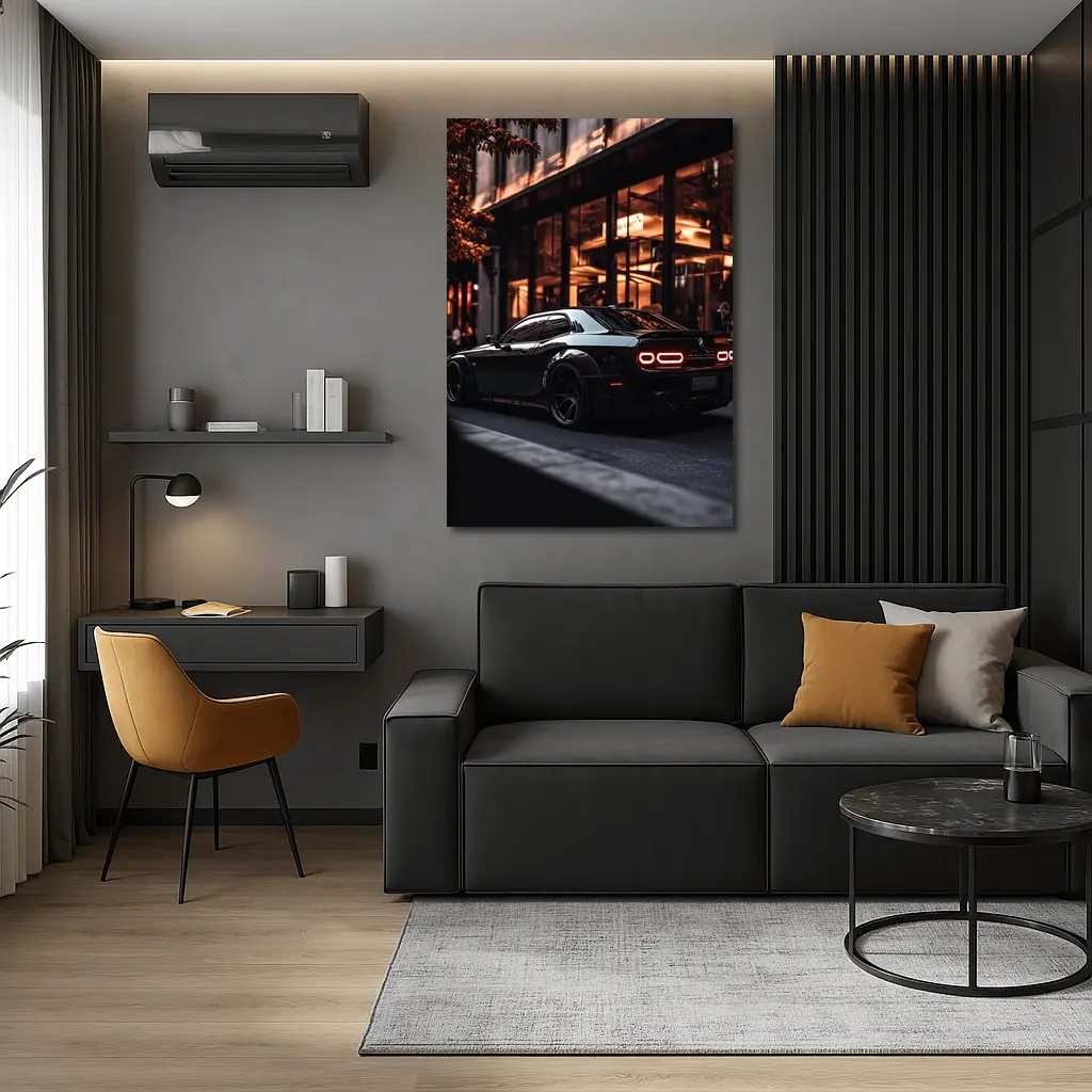 Dodge Challenger Black City Night Streets – Wall Art
