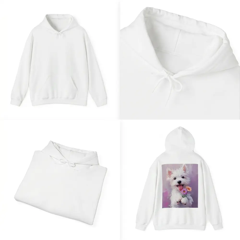 West Highland Terrier Puppy Holding Pink Flowers – Hoodies