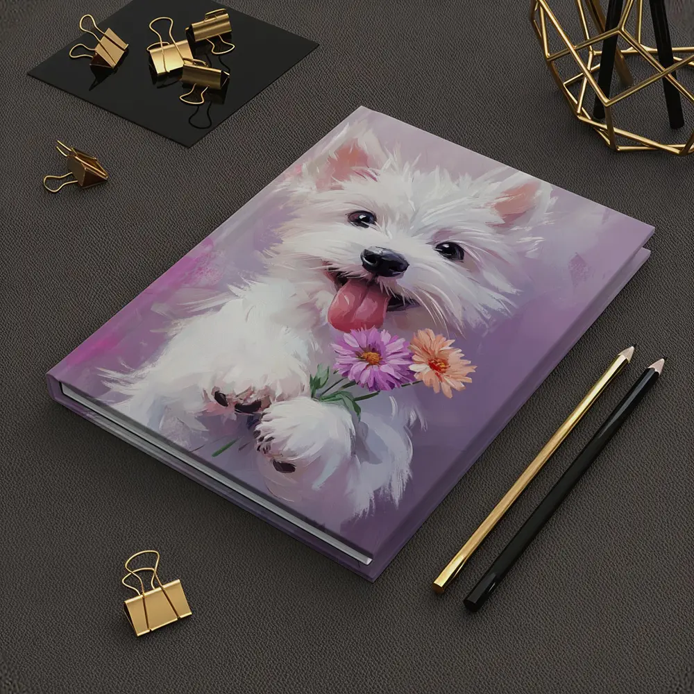 West Highland Terrier Puppy Holding Pink Flowers – Notebooks
