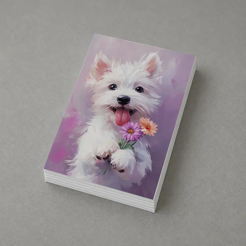 West Highland Terrier Puppy Holding Pink Flowers – Postcards