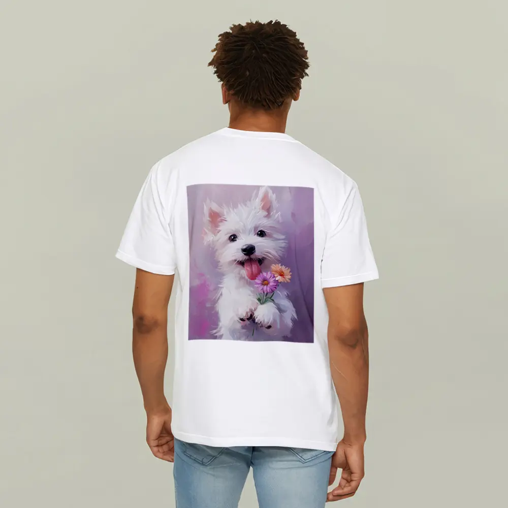 West Highland Terrier Puppy Holding Pink Flowers – T-Shirts