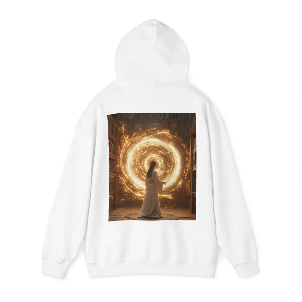 Robed Figure Golden Portal Ancient Library – Hoodies