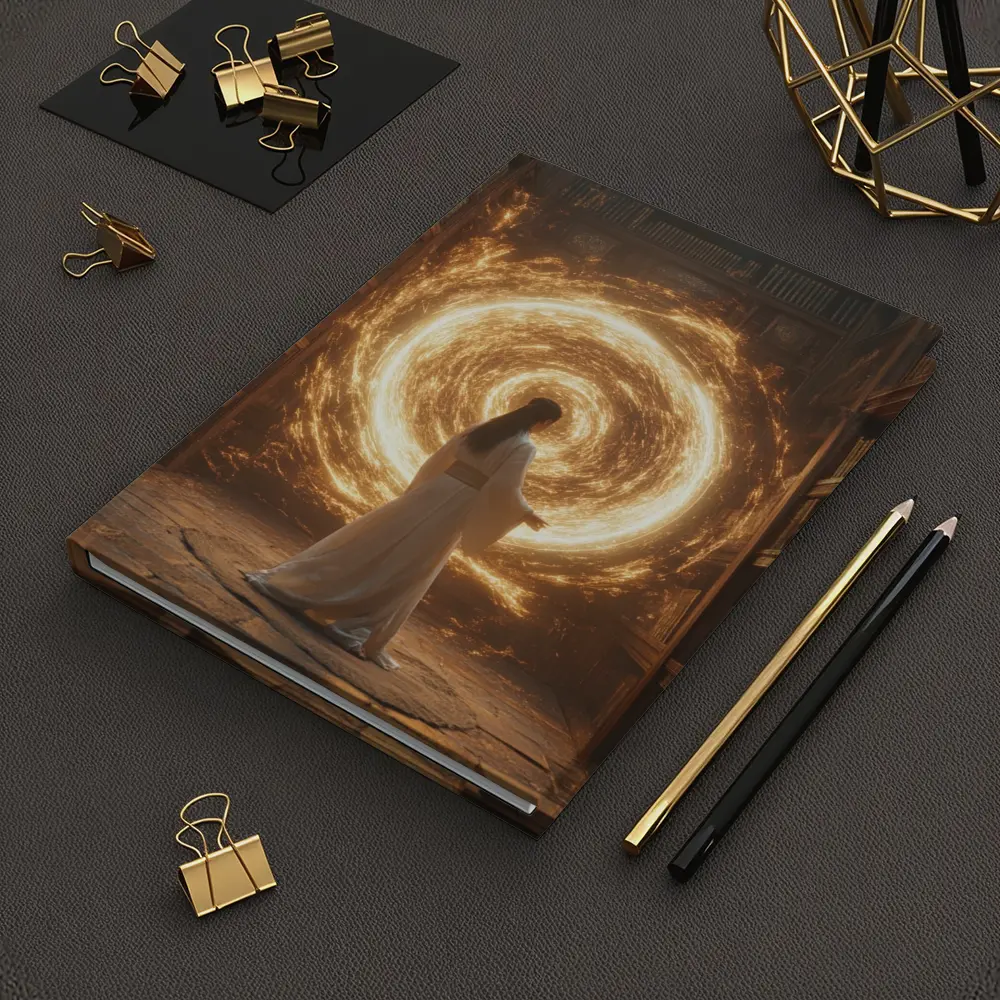 Robed Figure Golden Portal Ancient Library – Notebooks