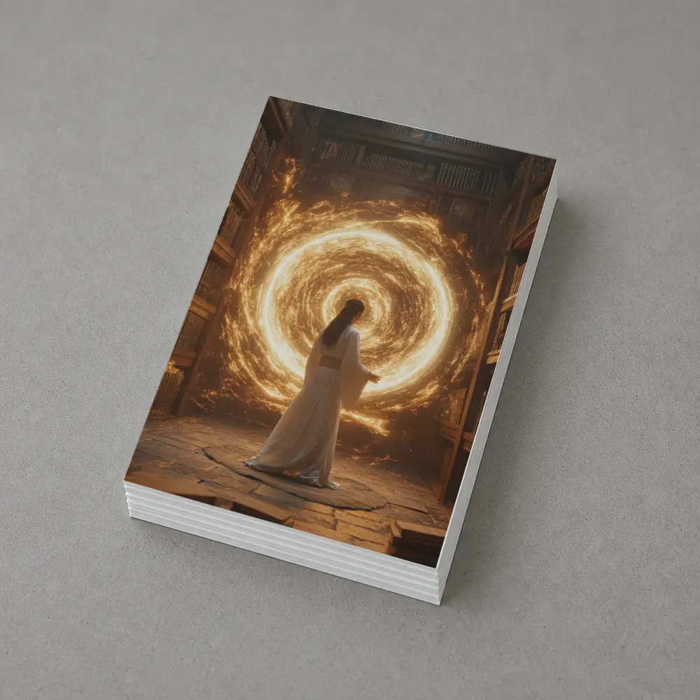 Robed Figure Golden Portal Ancient Library – Postcards