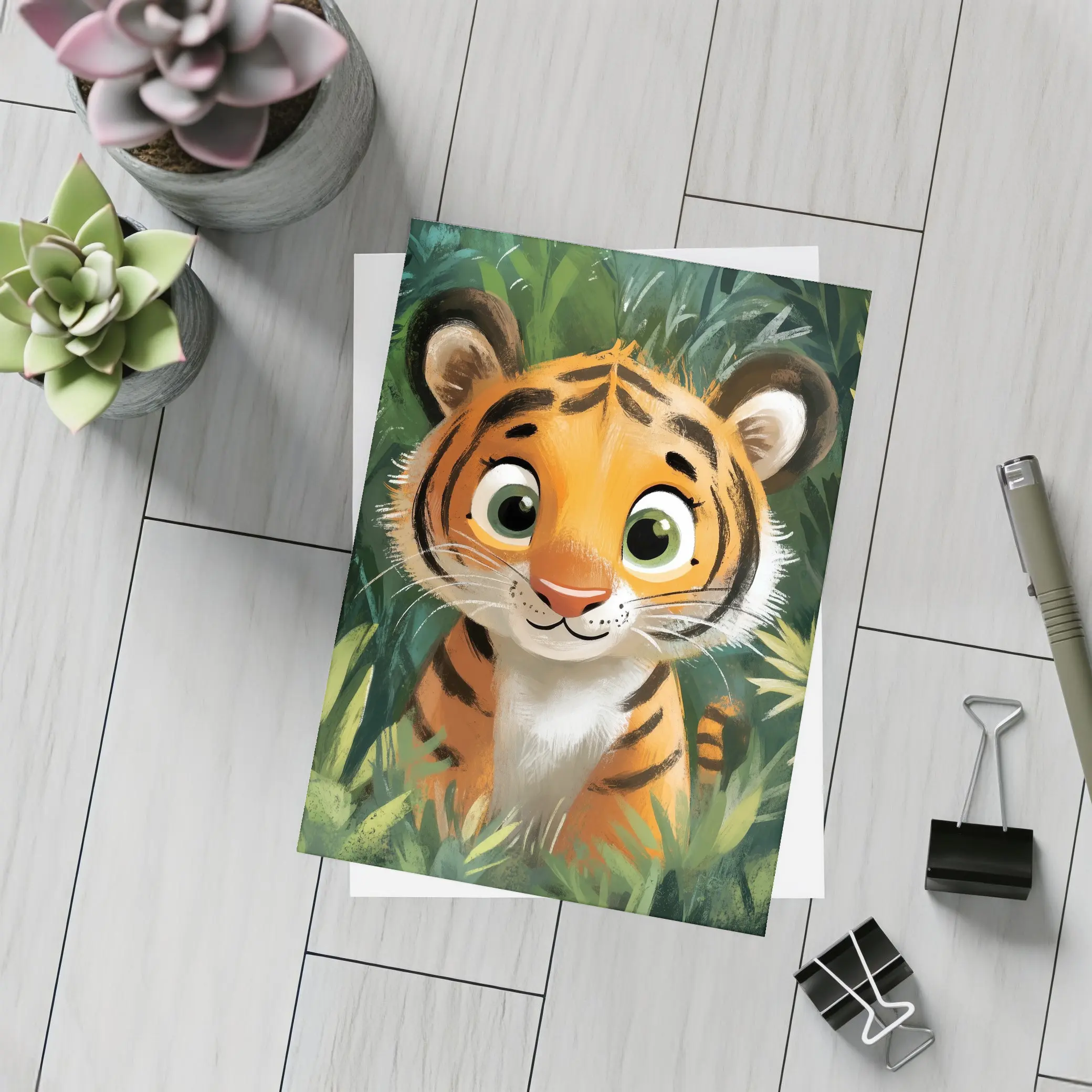 Cute Baby Tiger Cub Jungle Illustration – Postcards