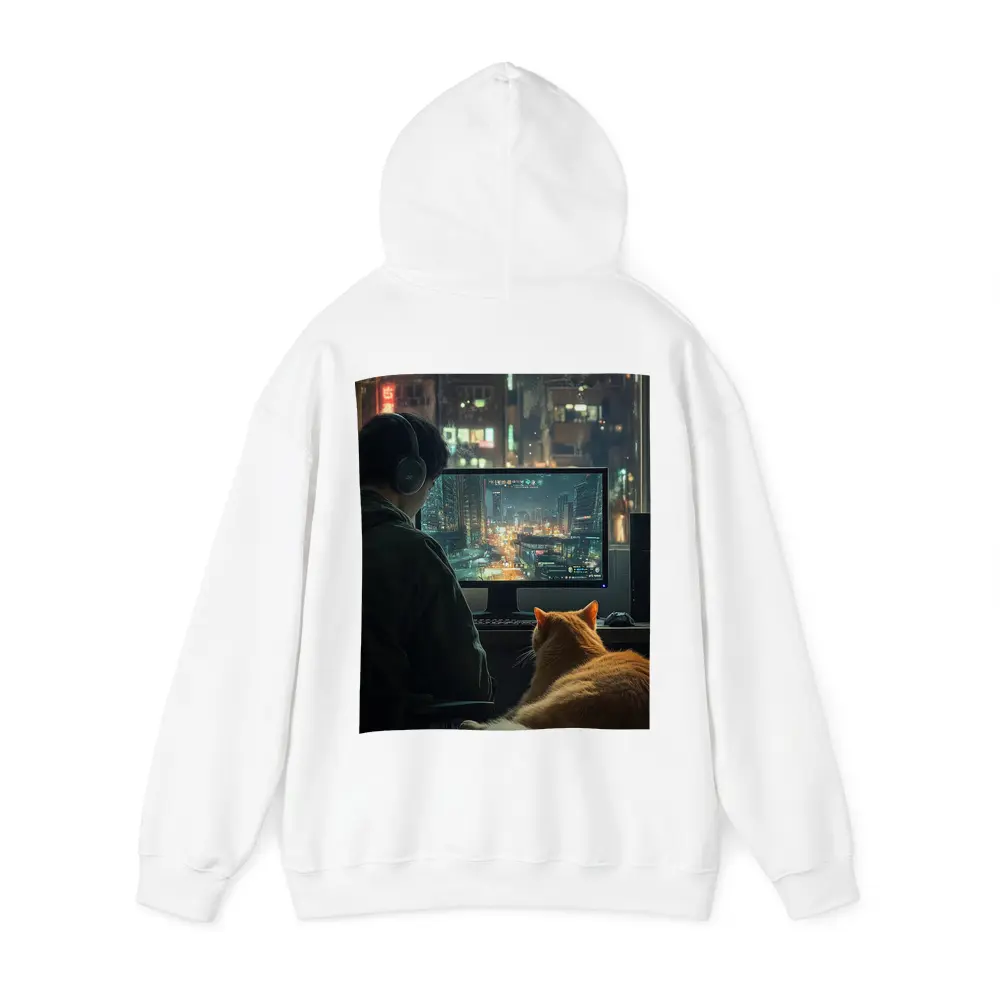 Gamer With Cat Neon City Night – Hoodies