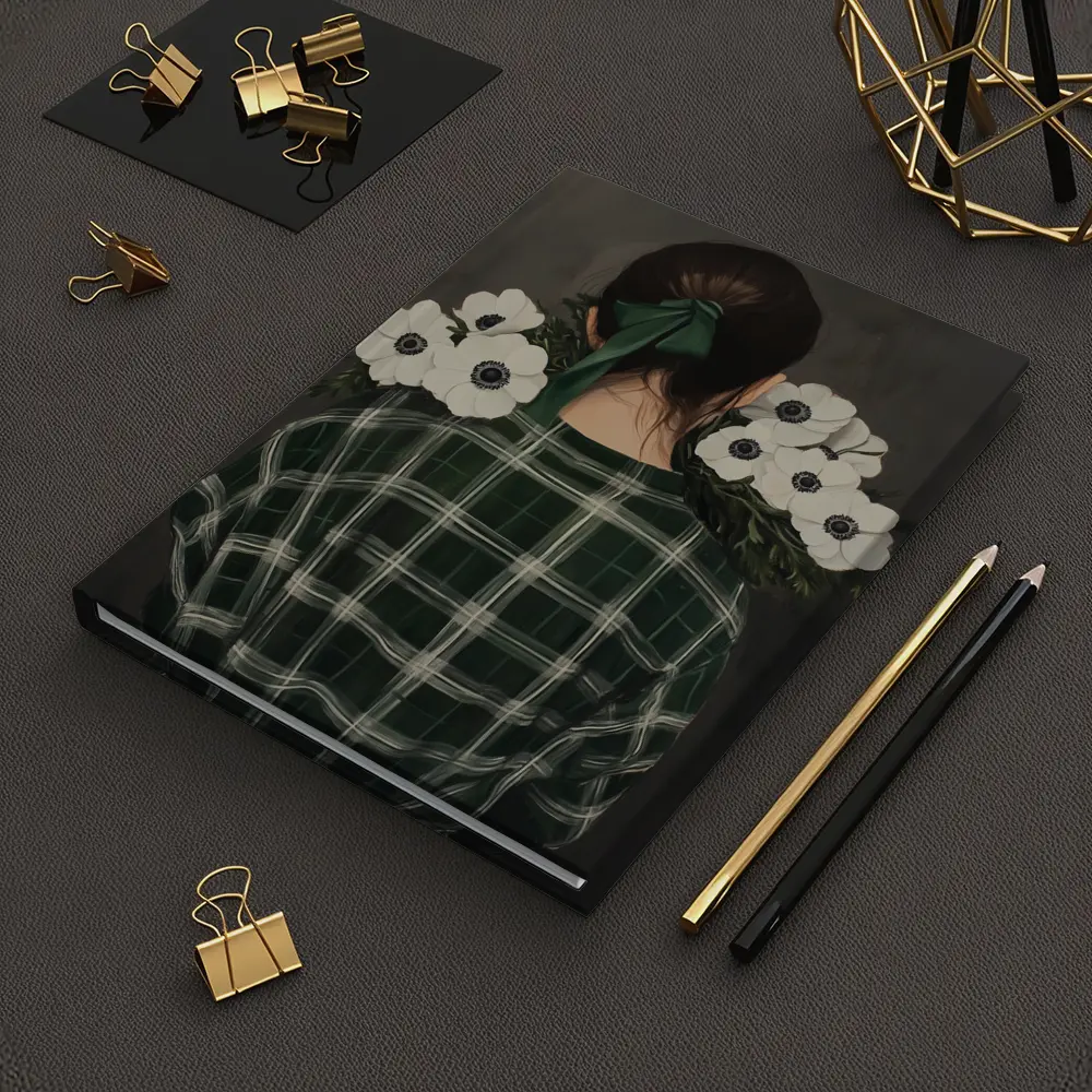 Woman Back View Anemones Green Plaid Shirt – Notebooks