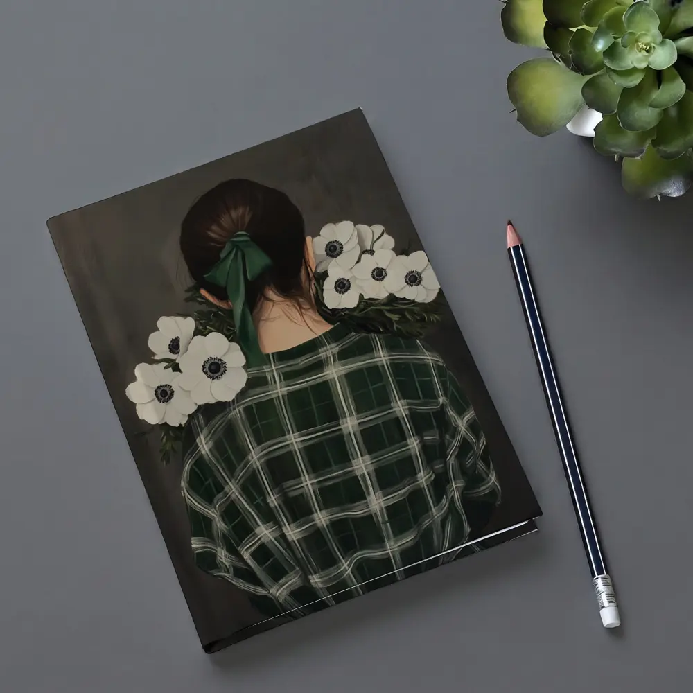 Woman Back View Anemones Green Plaid Shirt – Notebooks