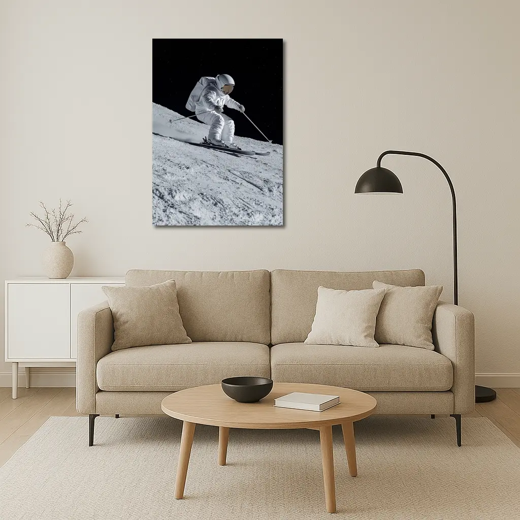 Astronaut Skiing On Moon Starry Night – Wall Art