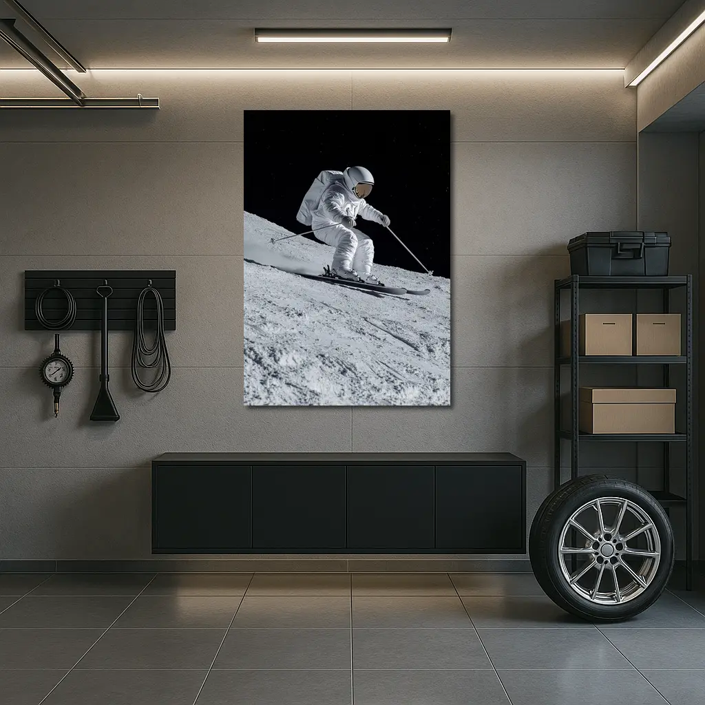 Astronaut Skiing On Moon Starry Night – Wall Art