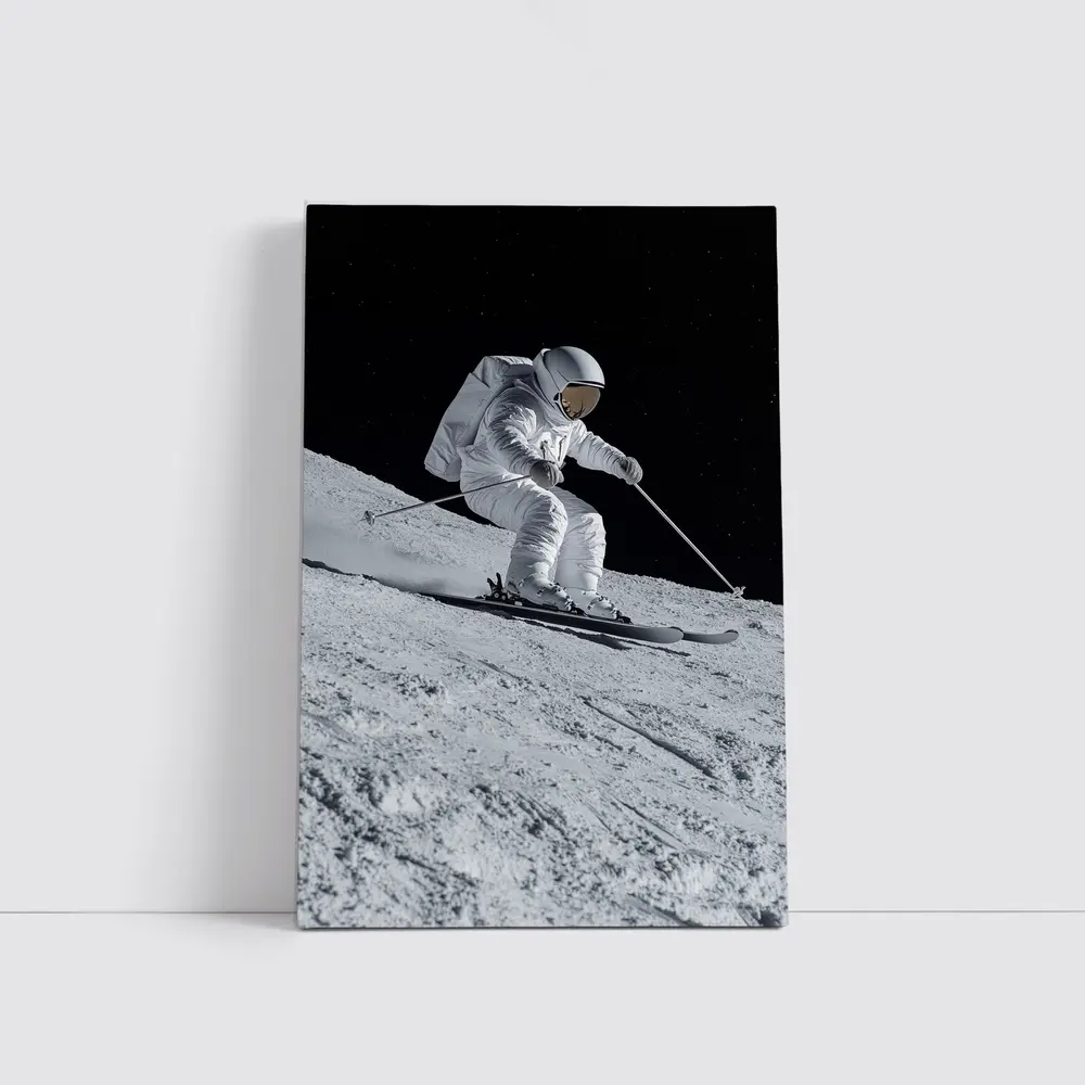 Astronaut Skiing On Moon Starry Night – Wall Art