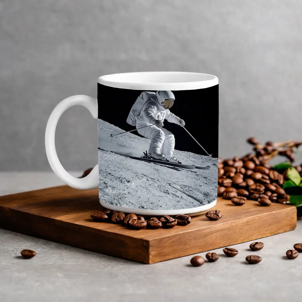 Astronaut Skiing On Moon Starry Night – Mugs