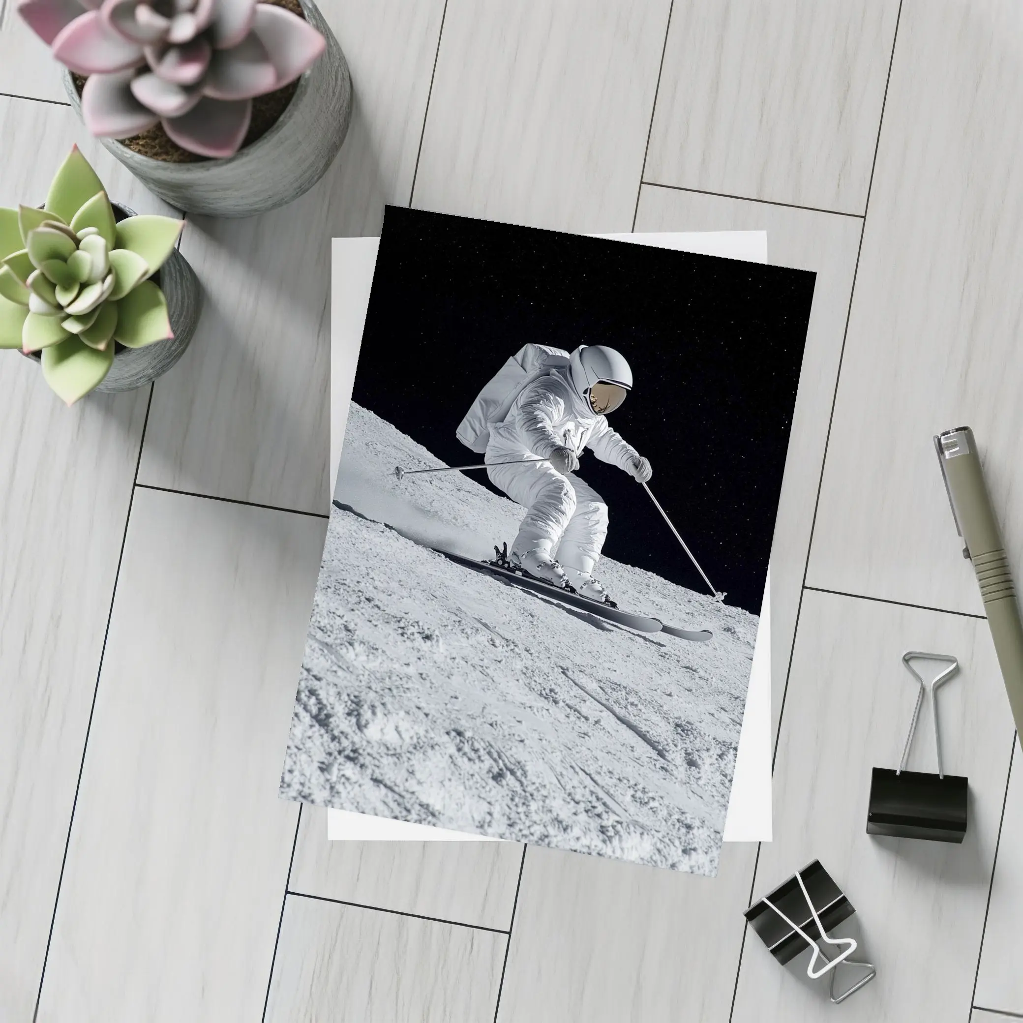 Astronaut Skiing On Moon Starry Night – Postcards