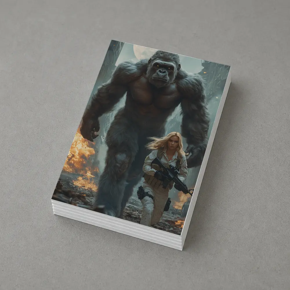 Giant Gorilla Woman Soldier Destroyed City – Postcards