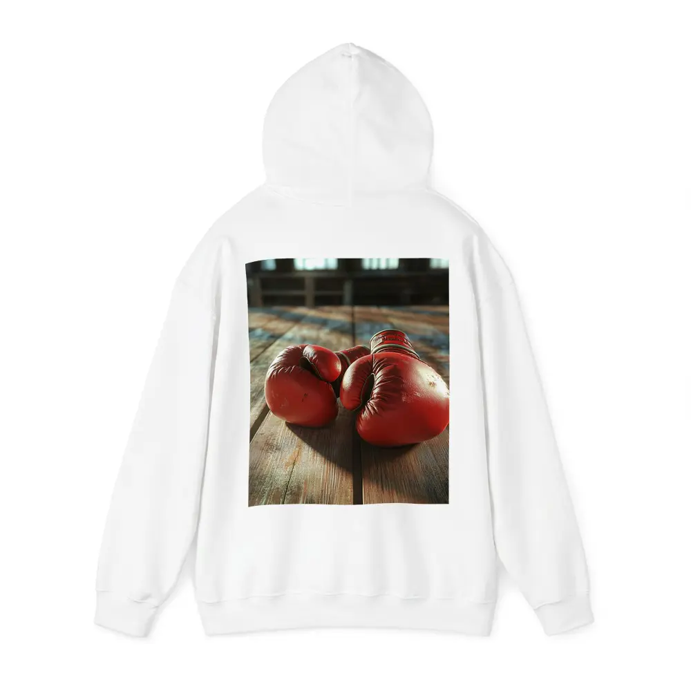 Red Boxing Gloves On Rustic Wooden Table – Hoodies