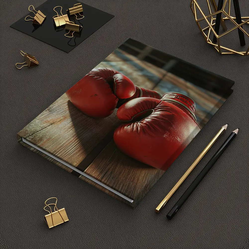Red Boxing Gloves On Rustic Wooden Table – Notebooks