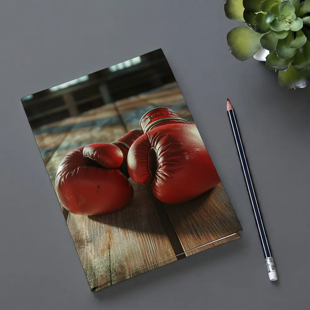 Red Boxing Gloves On Rustic Wooden Table – Notebooks