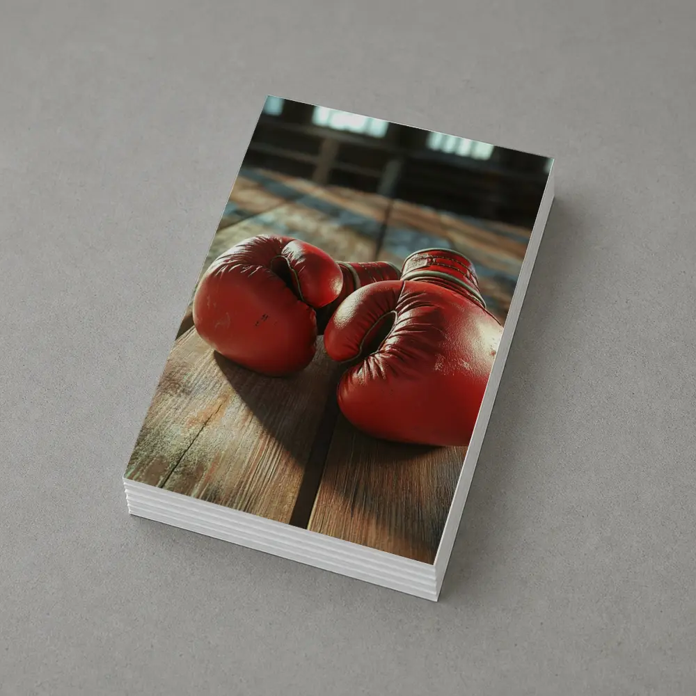 Red Boxing Gloves On Rustic Wooden Table – Postcards