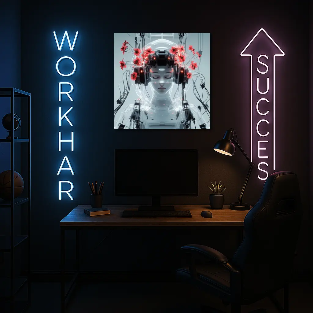 Cyberpunk Robot Woman Red Poppies White – Wall Art