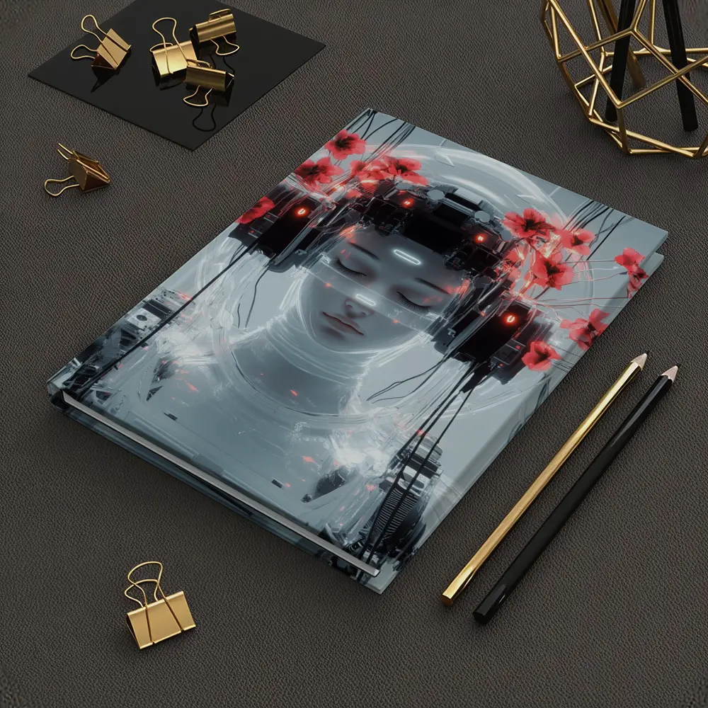 Cyberpunk Robot Woman Red Poppies White – Notebooks