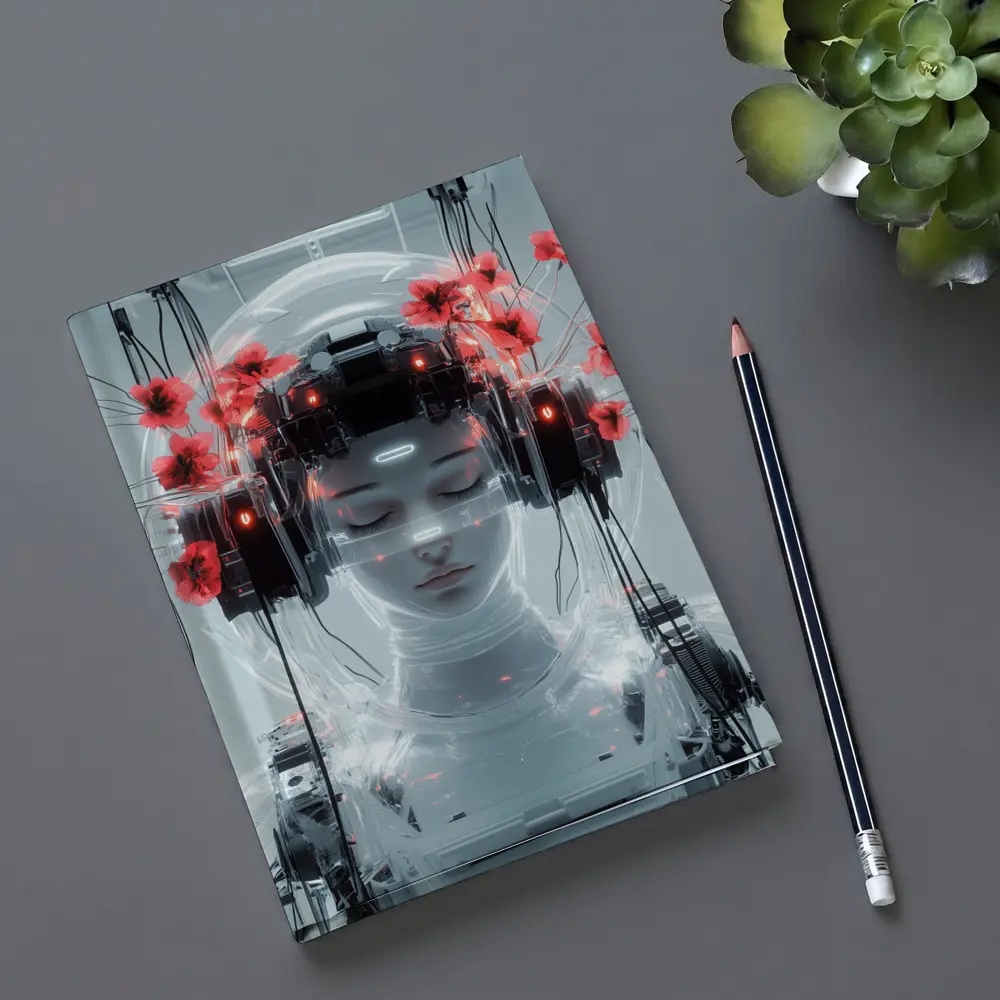 Cyberpunk Robot Woman Red Poppies White – Notebooks