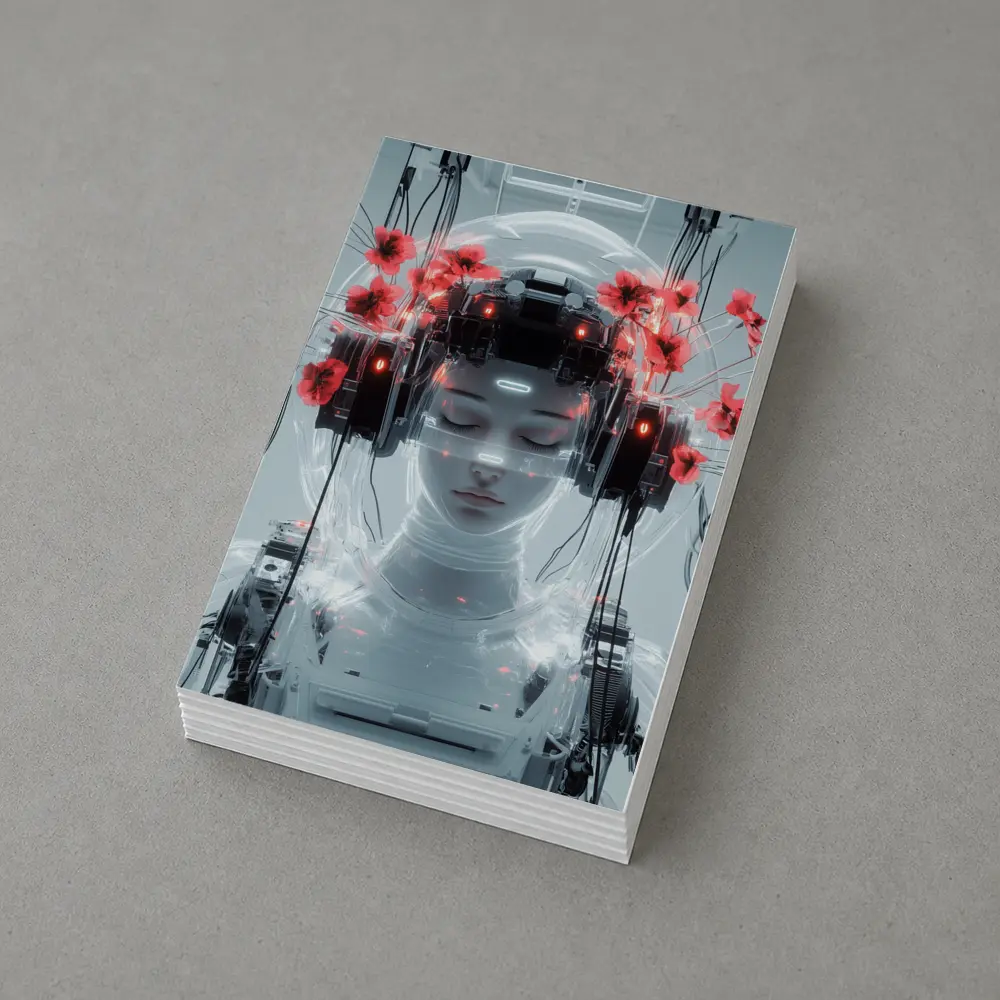Cyberpunk Robot Woman Red Poppies White – Postcards