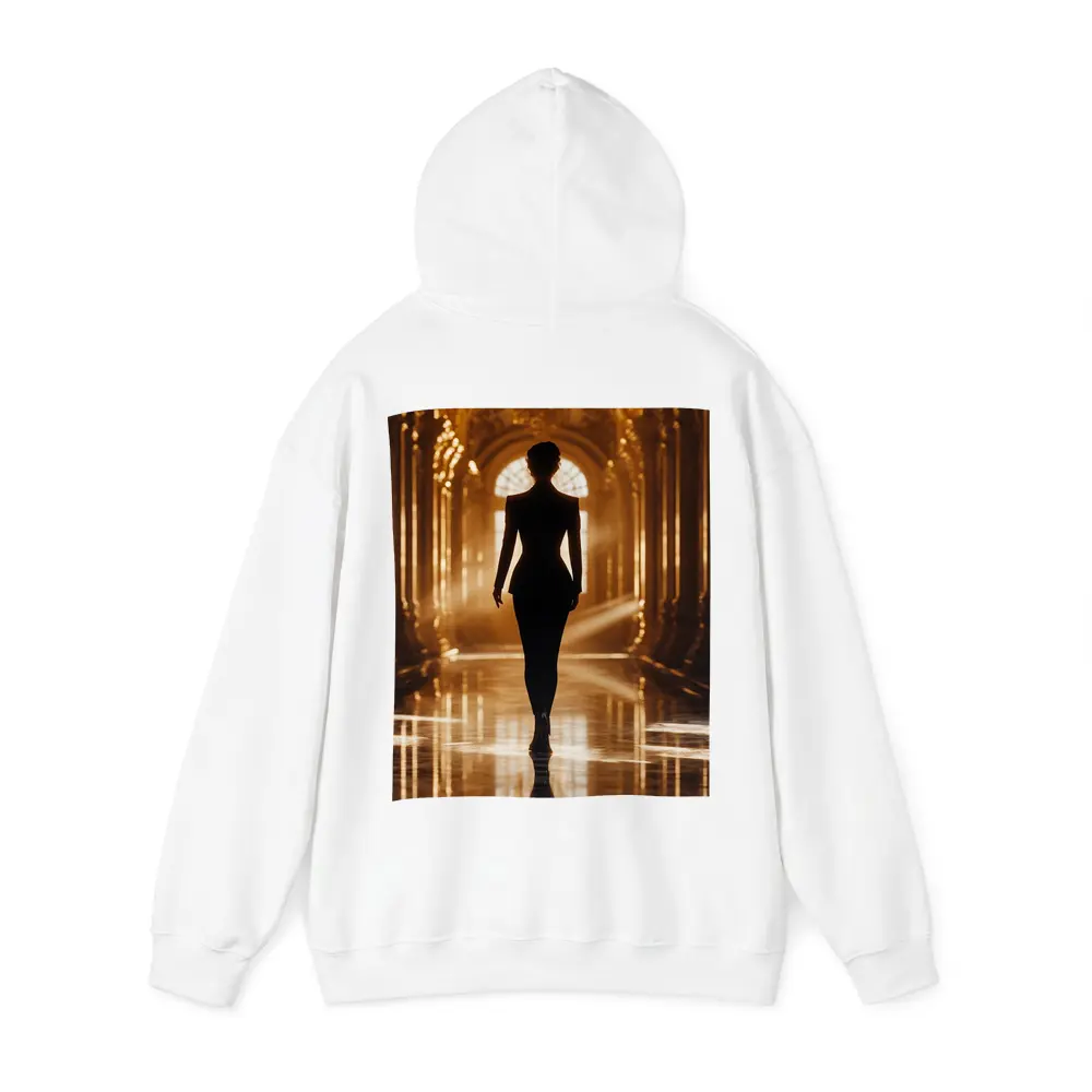 Woman Silhouette Walking Golden Ornate Palace Hall – Hoodies