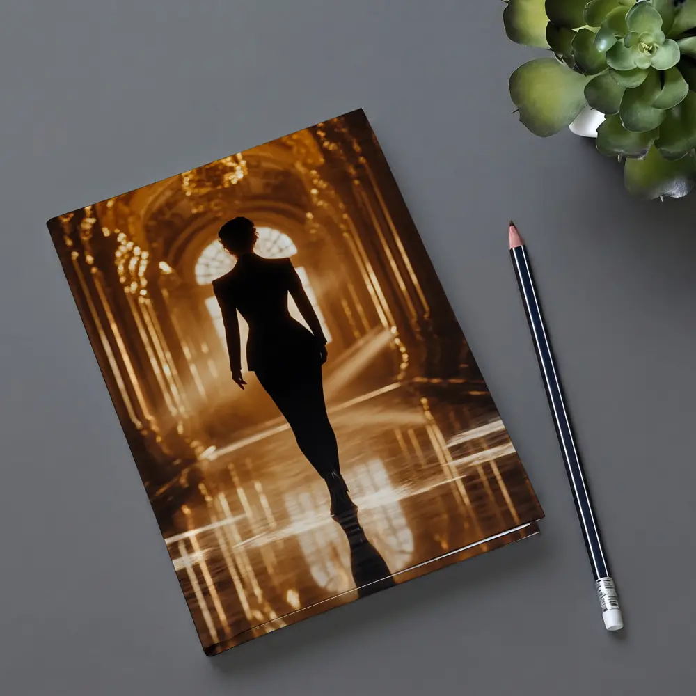 Woman Silhouette Walking Golden Ornate Palace Hall – Notebooks