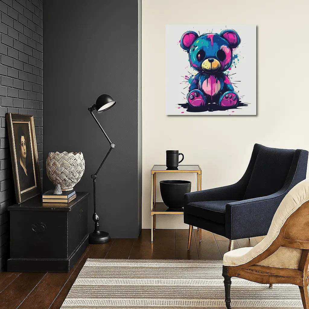 Graffiti Teddy Bear Colorful Paint Splash Art – Wall Art