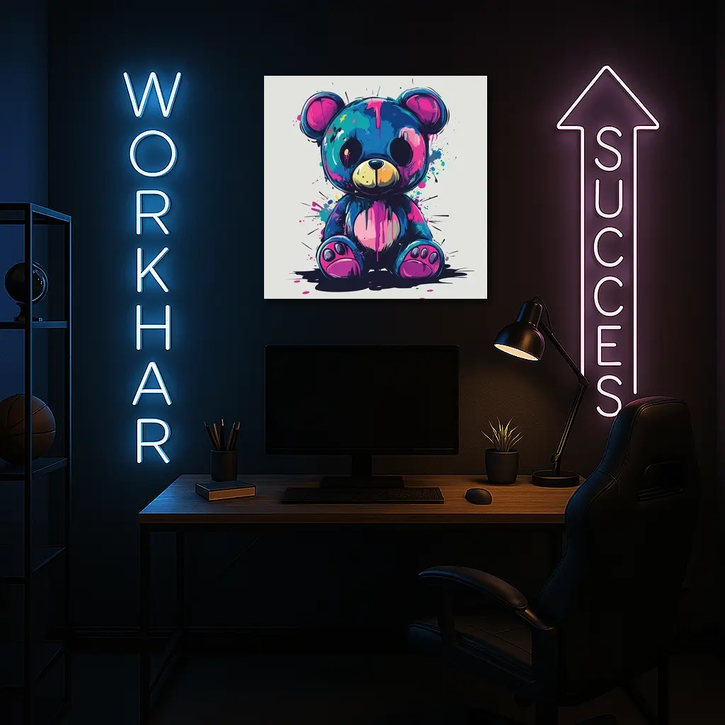 Graffiti Teddy Bear Colorful Paint Splash Art – Wall Art