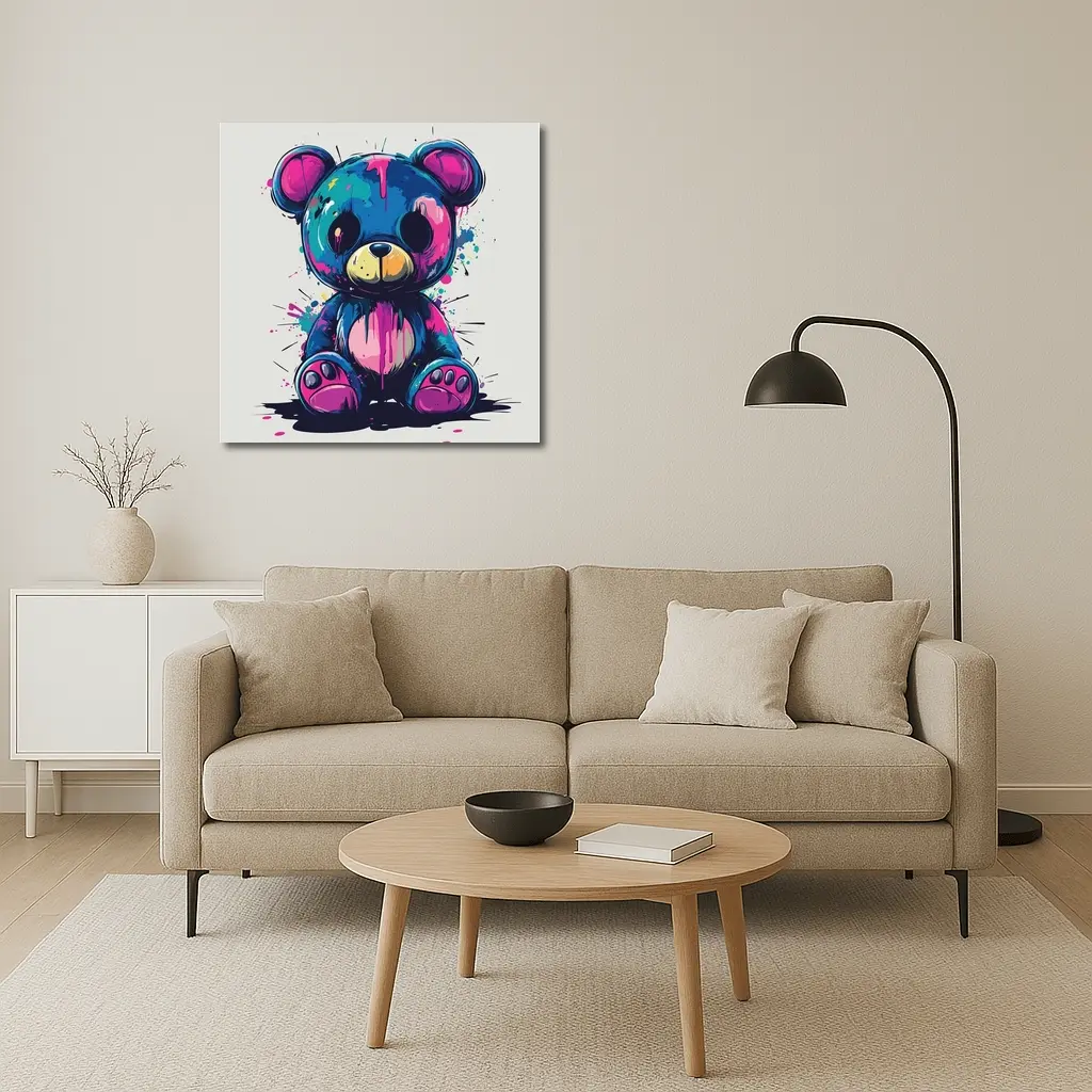 Graffiti Teddy Bear Colorful Paint Splash Art – Wall Art