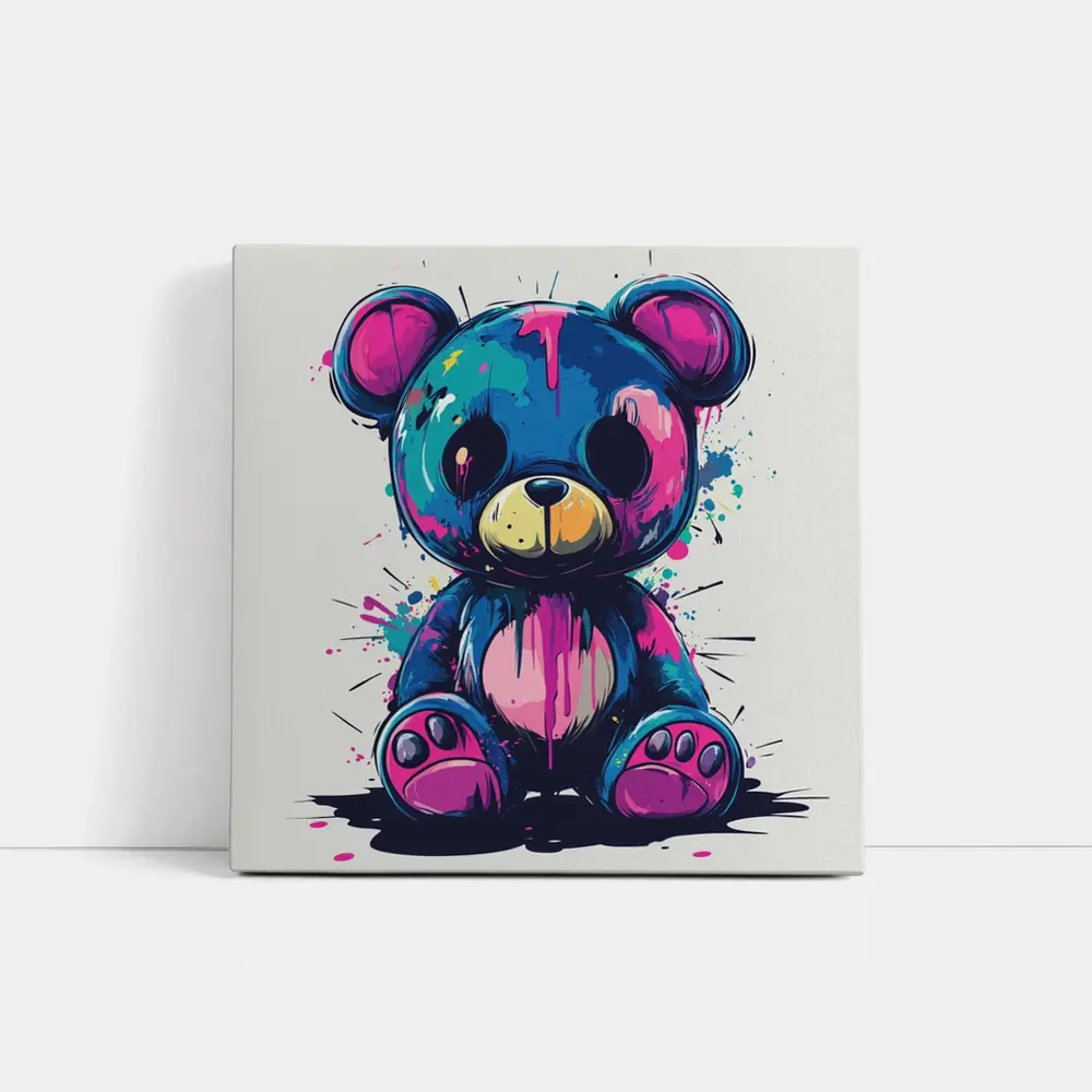 Graffiti Teddy Bear Colorful Paint Splash Art – Wall Art