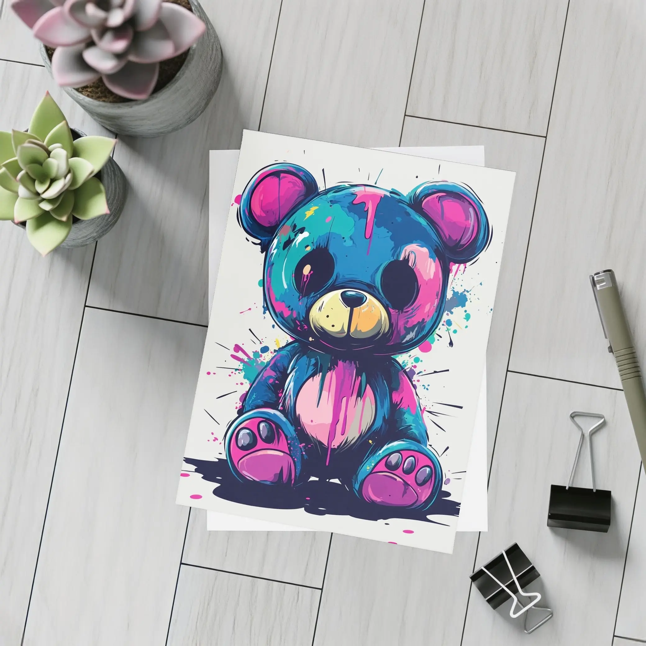 Graffiti Teddy Bear Colorful Paint Splash Art – Postcards