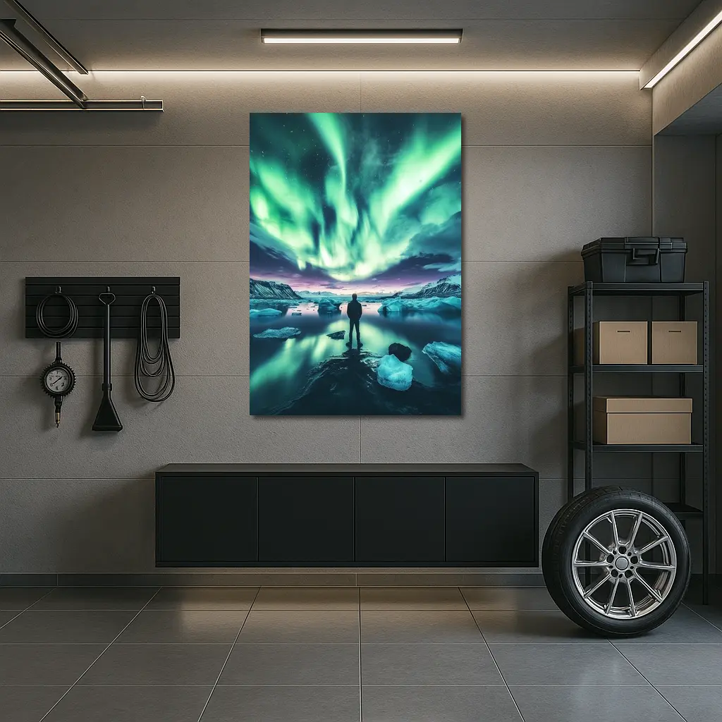 Man Standing Under Northern Lights Iceland – Wall Art