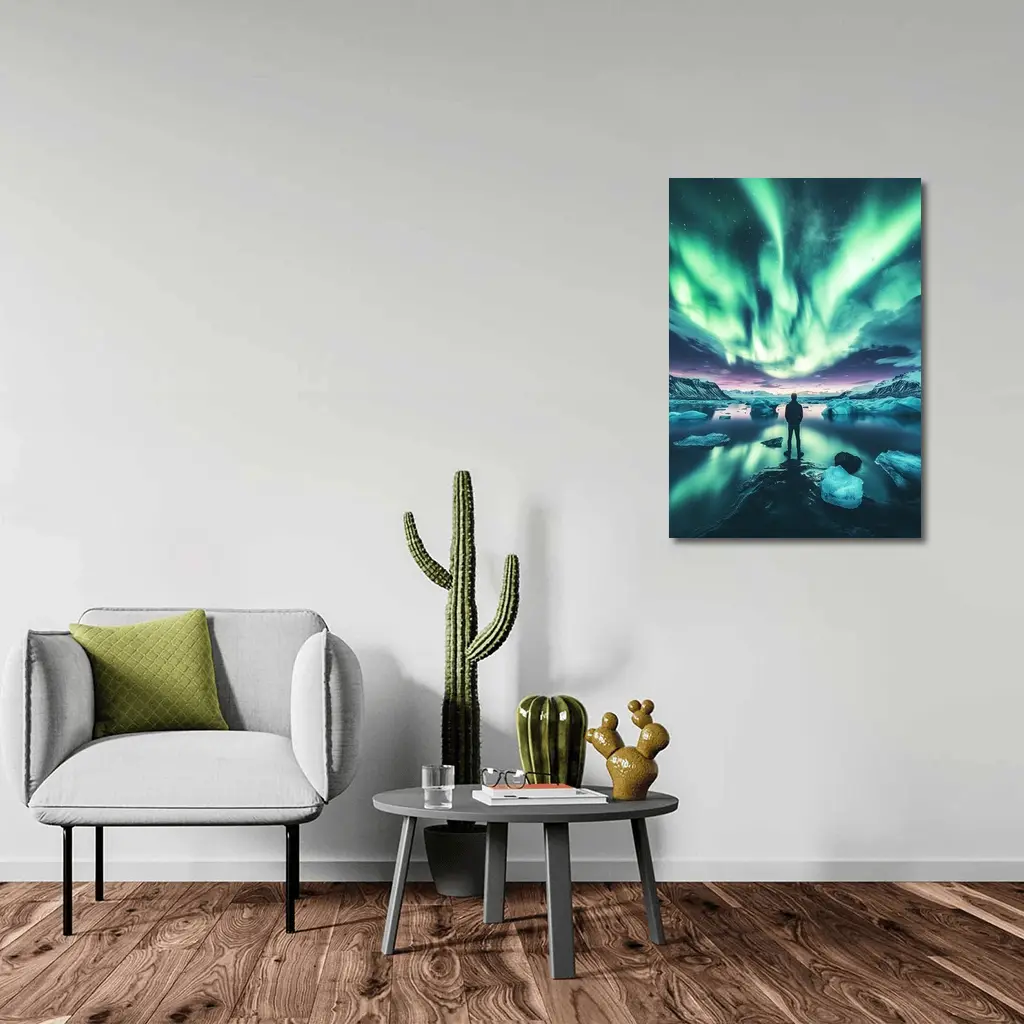 Man Standing Under Northern Lights Iceland – Wall Art