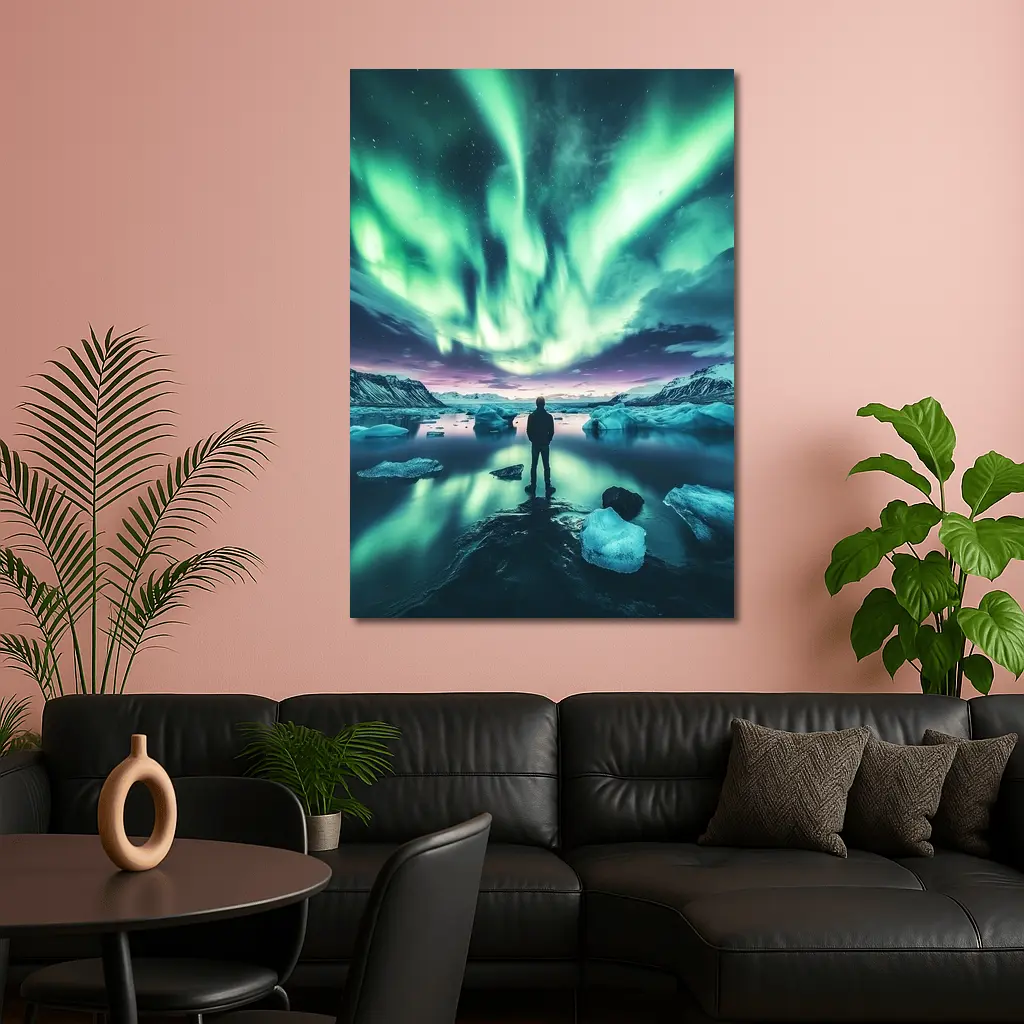 Man Standing Under Northern Lights Iceland – Wall Art