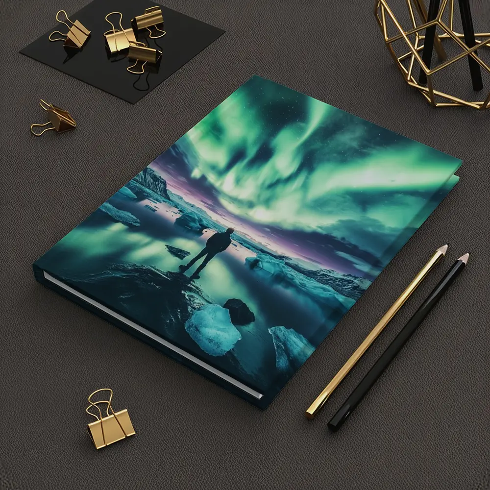 Man Standing Under Northern Lights Iceland – Notebooks