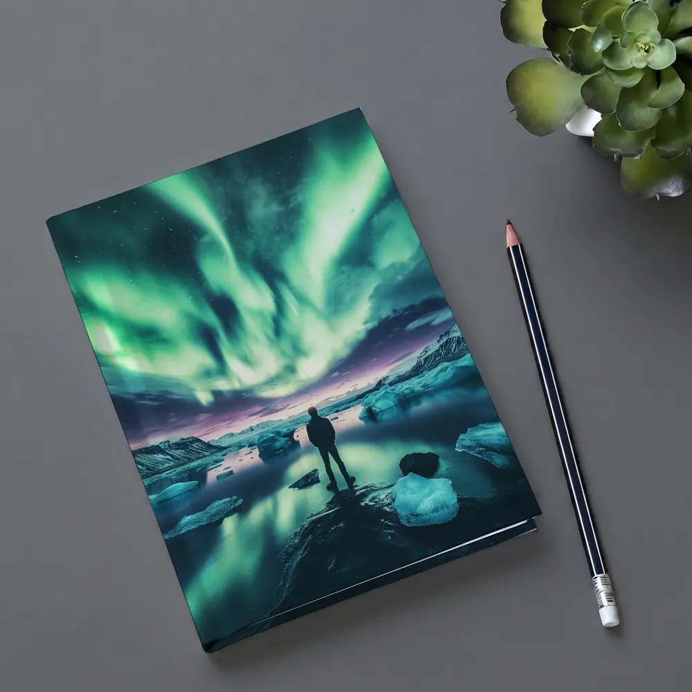 Man Standing Under Northern Lights Iceland – Notebooks