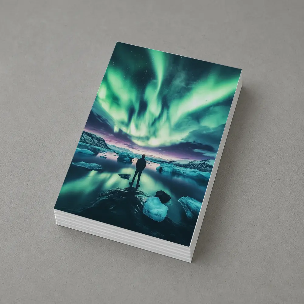 Man Standing Under Northern Lights Iceland – Postcards
