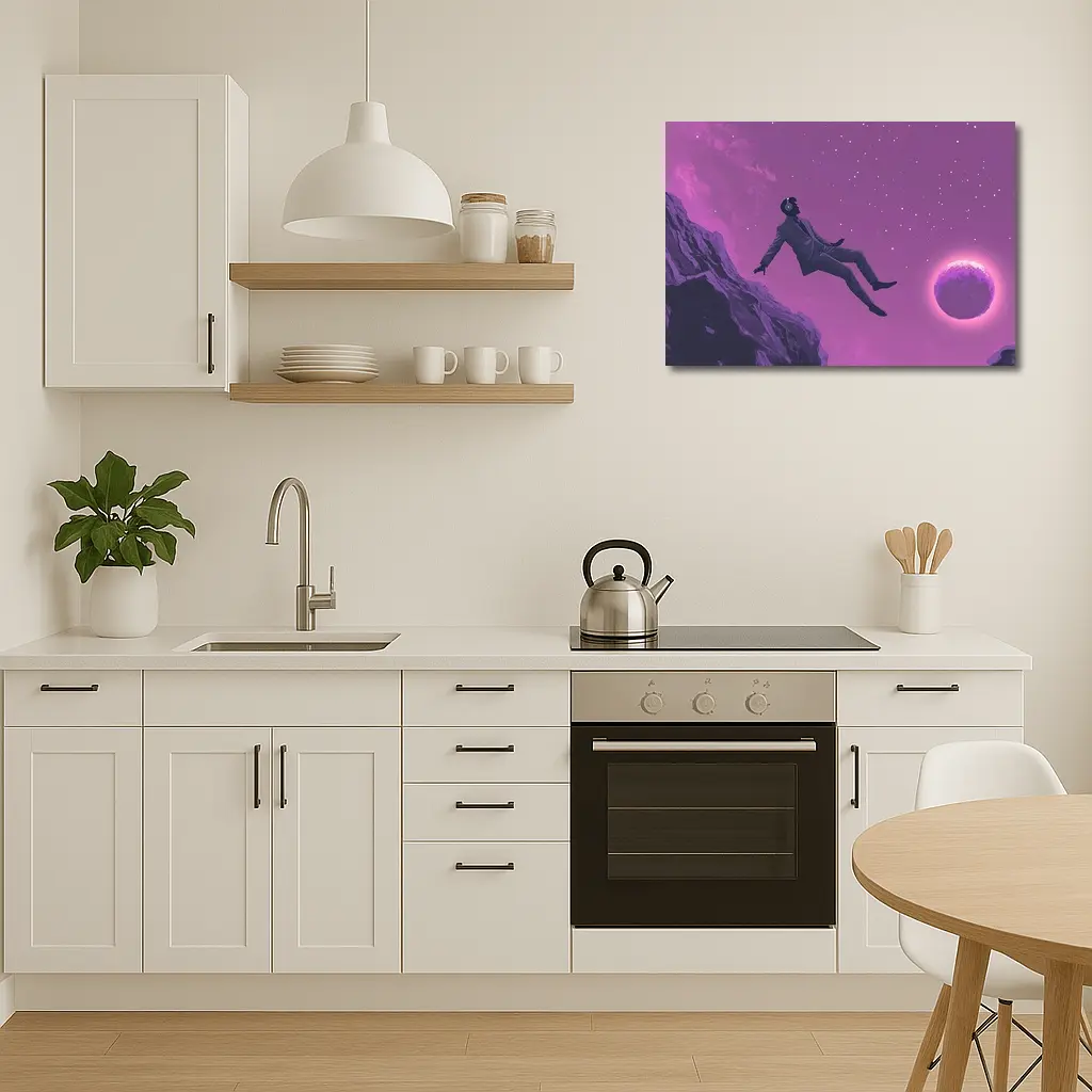 Man Floating In Purple Starry Night Sky – Wall Art