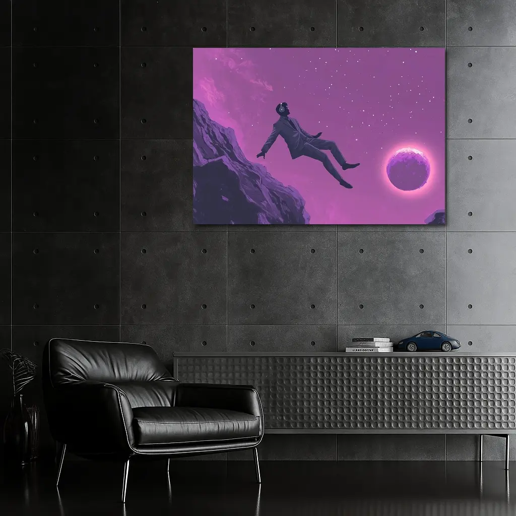 Man Floating In Purple Starry Night Sky – Wall Art