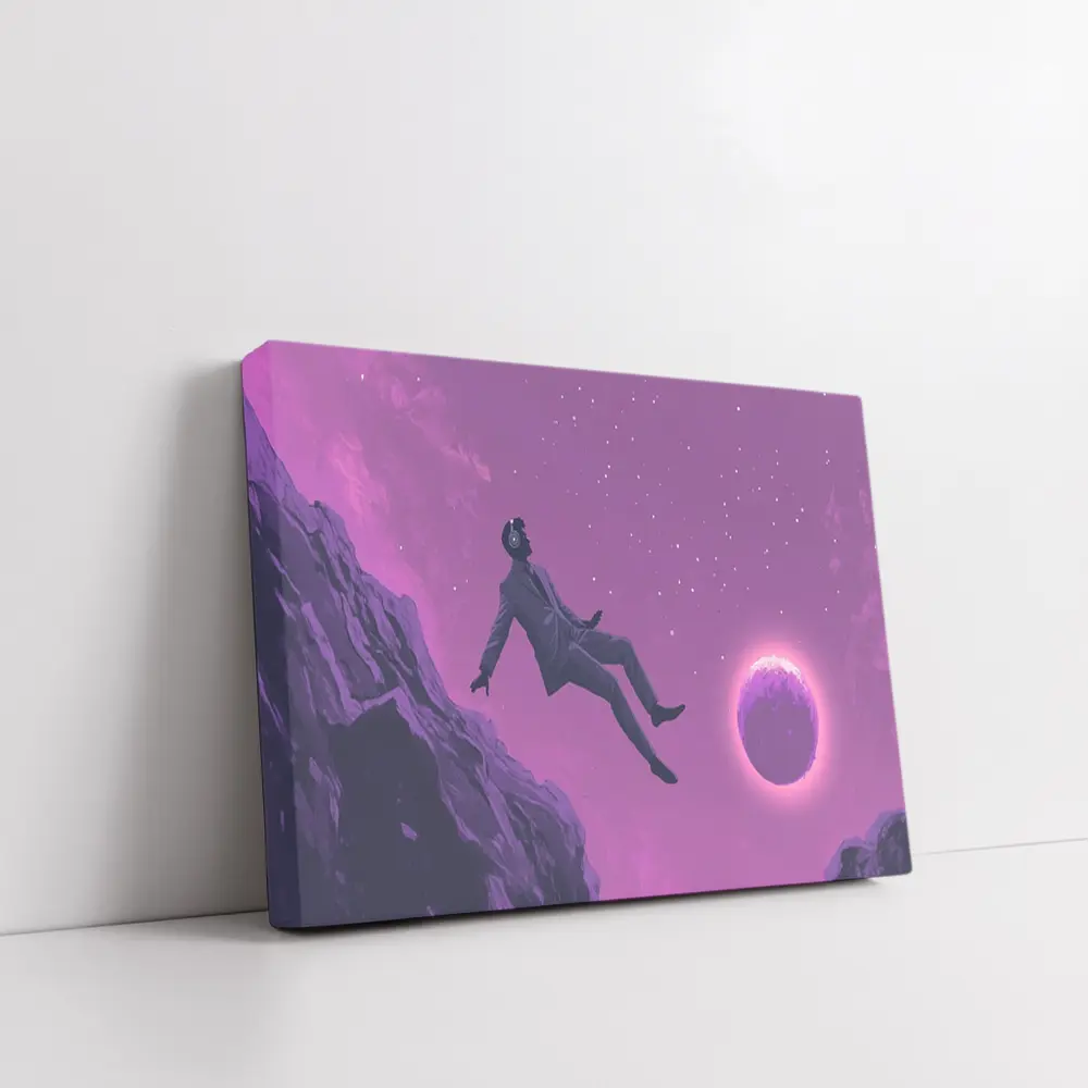 Man Floating In Purple Starry Night Sky – Wall Art