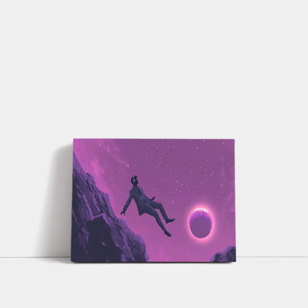 Man Floating In Purple Starry Night Sky – Wall Art