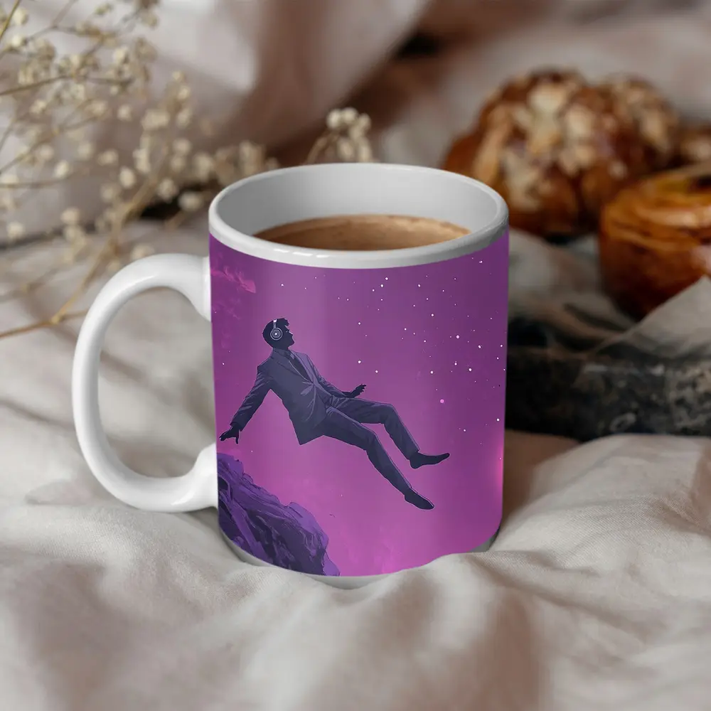 Man Floating In Purple Starry Night Sky – Mugs