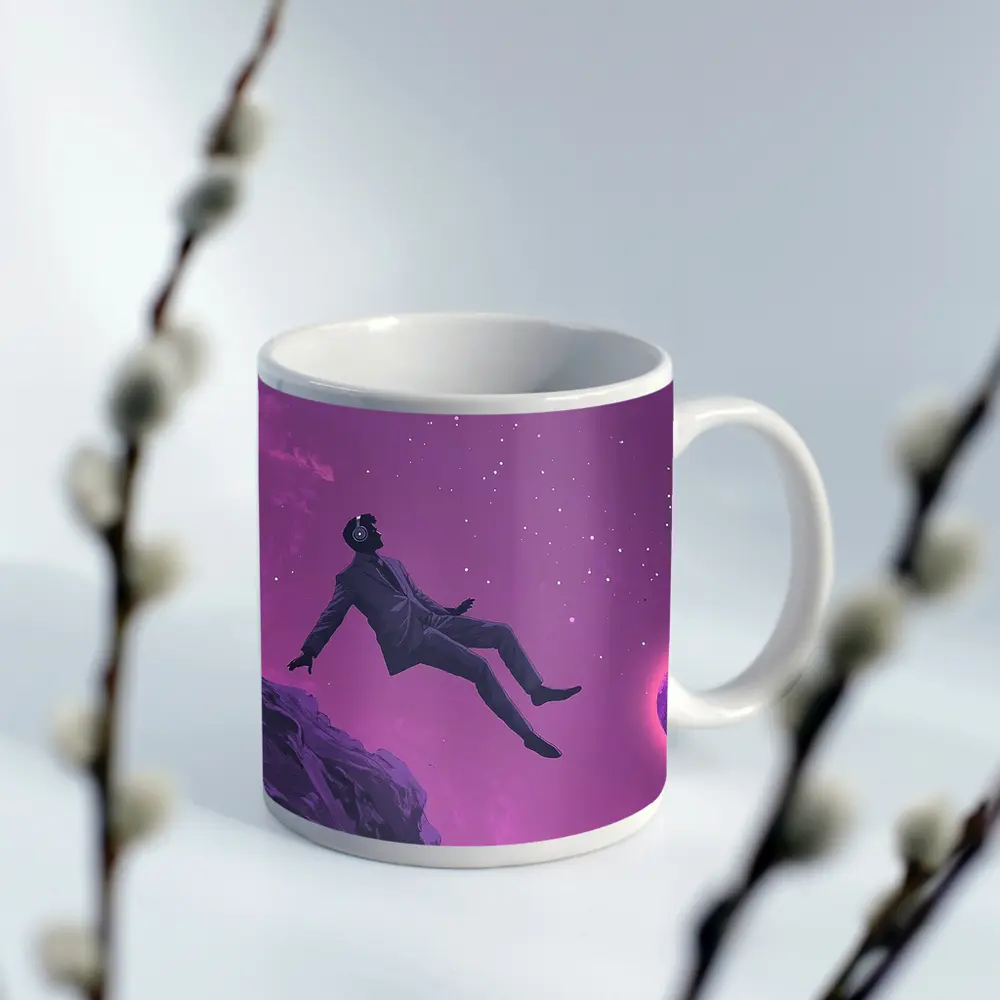 Man Floating In Purple Starry Night Sky – Mugs